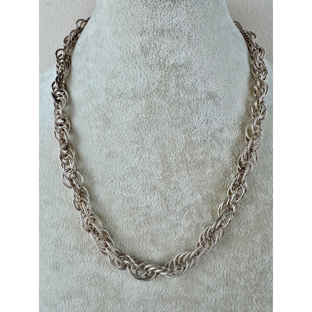 Vintage Italy 925 Sterling Silver Textured Double Link Chain Necklace 18in 46g